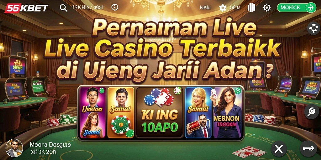 Screenshot gameplay 55KBET menampilkan dealer profesional dan permainan langsung.