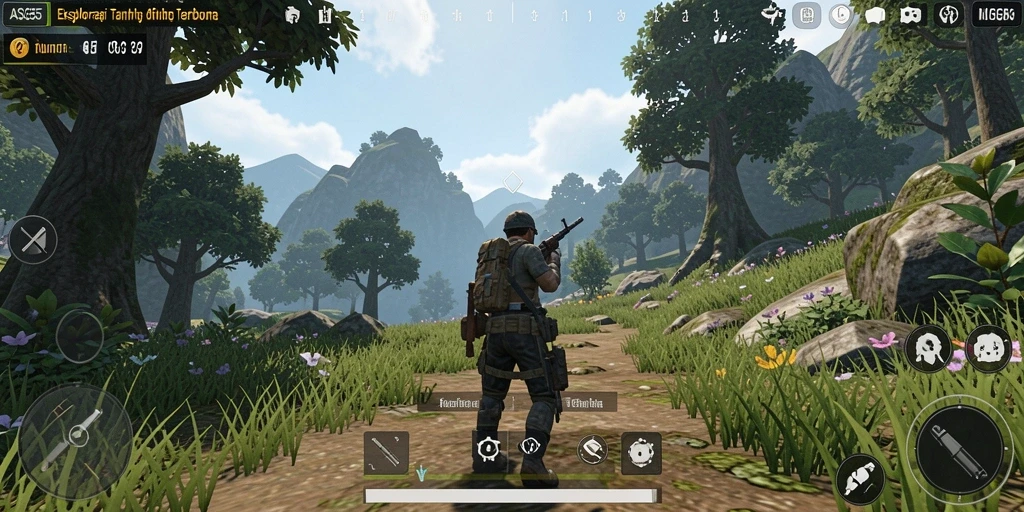 Screenshot ASG55 menampilkan petualangan epik di dunia terbuka.