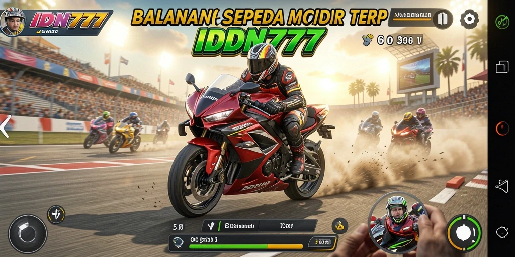 Tampilan gameplay seru dari balapan sepeda motor di IDN777.