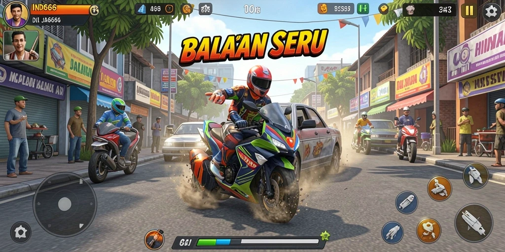 Tampilan gameplay balapan yang mendebarkan dari IND666.