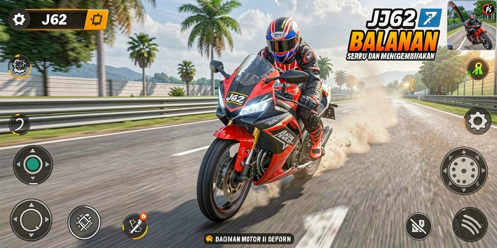 Gameplay menegangkan dalam balapan motor yang seru.