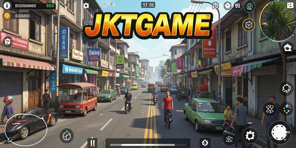 Tampilan gameplay JKTGAME yang menampilkan aktivitas sehari-hari di Jakarta.