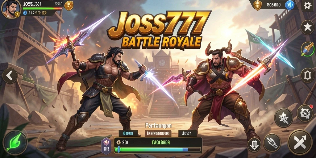 Gameplay aksi mendebarkan dalam JOSS777 Battle Royale.
