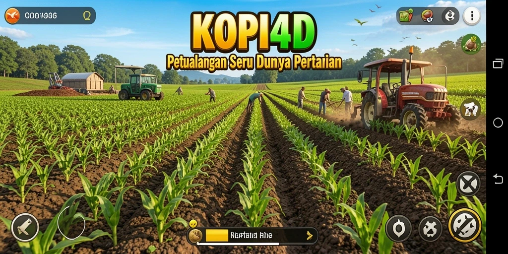 Tampilan gameplay <strong>KOPI4D</strong> menunjukkan ladang subur dan berbagai tanaman.