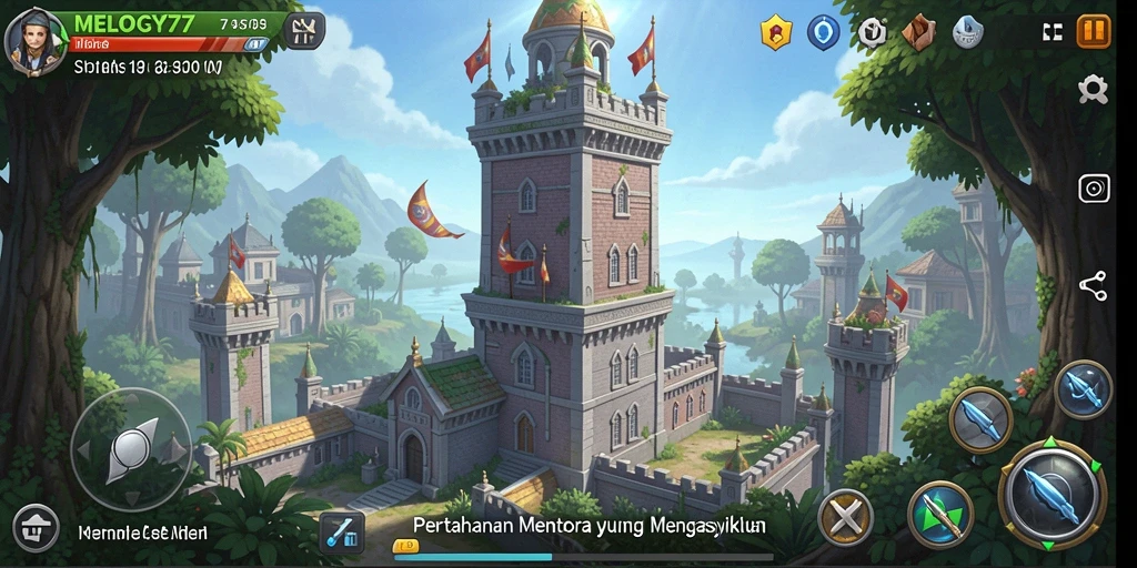 Tangkapan layar MELODY77 menampilkan aksi seru dalam permainan Tower Defense.