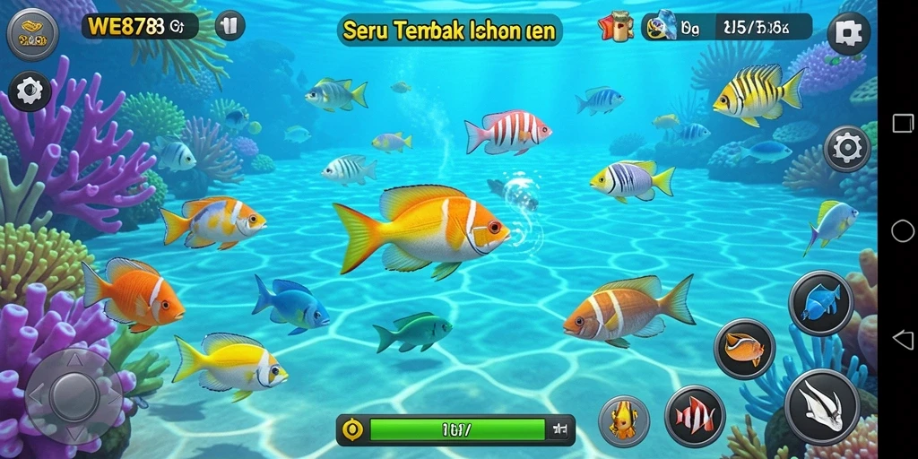 Screenshot gameplay WE878 menampilkan serunya menembak ikan.